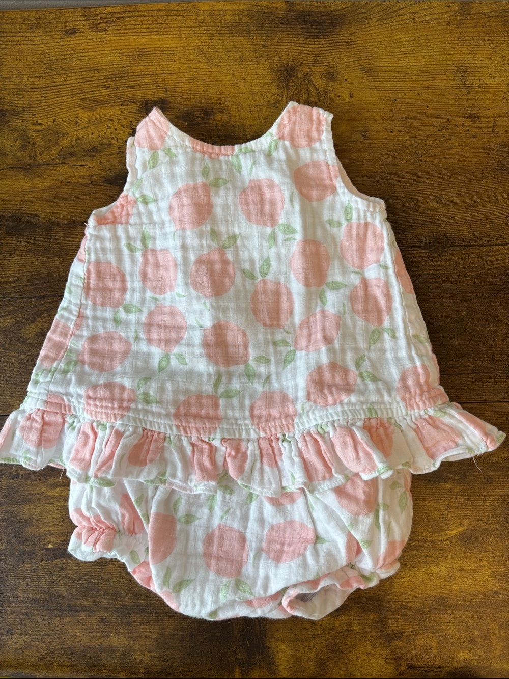 Stitchy FishBaby Girls Pink Peach Print Ruffle Romper